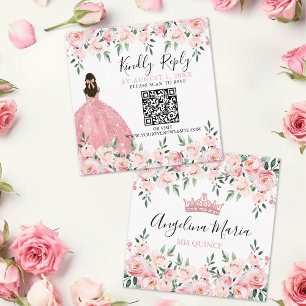 Floral Blush Rosa Quinceanera QR Code RSVP Begleitkarte
