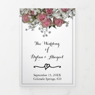 Floral Blush rose et Dusty Sage Wedding Programme