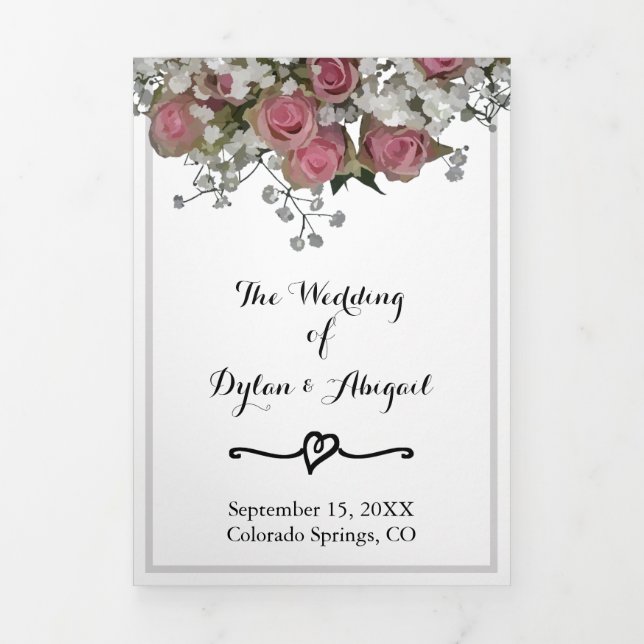 Floral Blush rose et Dusty Sage Wedding Programme (Page de couverture)