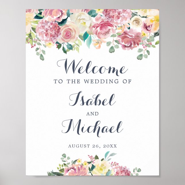 Floral Blush verdure Affiche de bienvenue Eucalypt (Devant)
