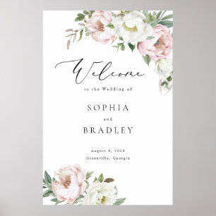 Floral Blush White Pfingstrosen-Blatt Hochzeits-Wi Poster