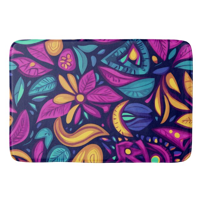 Floral Boho Abstrakt farbig Badematte (Vorderseite)