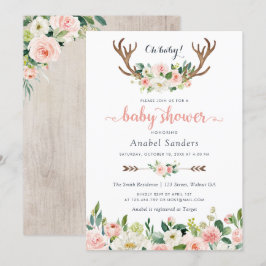 Floral Boho Antler Blush Chic Arrows Baby Dusche Einladung