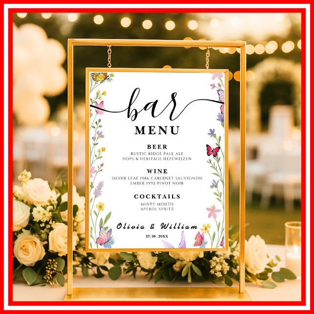 Floral Boho Bar Menu Wedding Signature Drink Poster (Von Creator hochgeladen)
