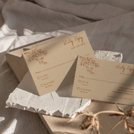 Floral Boho Beige Terracotta Earthy Herbal Wedding RSVP Karte