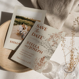 Floral Boho Beige Terracotta Erthy Modern Wedding Save The Date