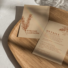 Floral Boho Beige Terracotta Hochzeit Details Begleitkarte