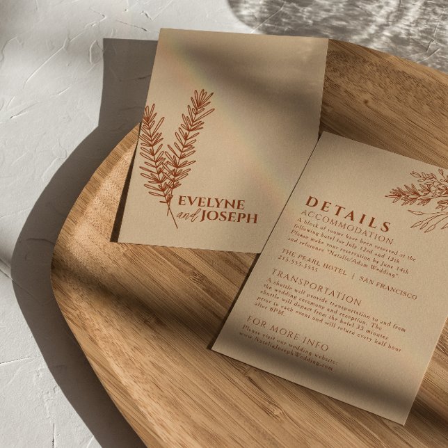 Floral Boho Beige Terracotta Hochzeit Details Begleitkarte (Von Creator hochgeladen)