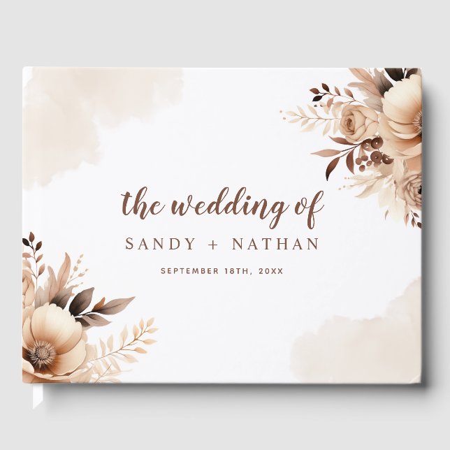 Floral Boho Beige Wedding Gästebuch (Vorderseite)
