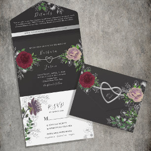 Floral Boho Black and White Wedding All In One Einladung