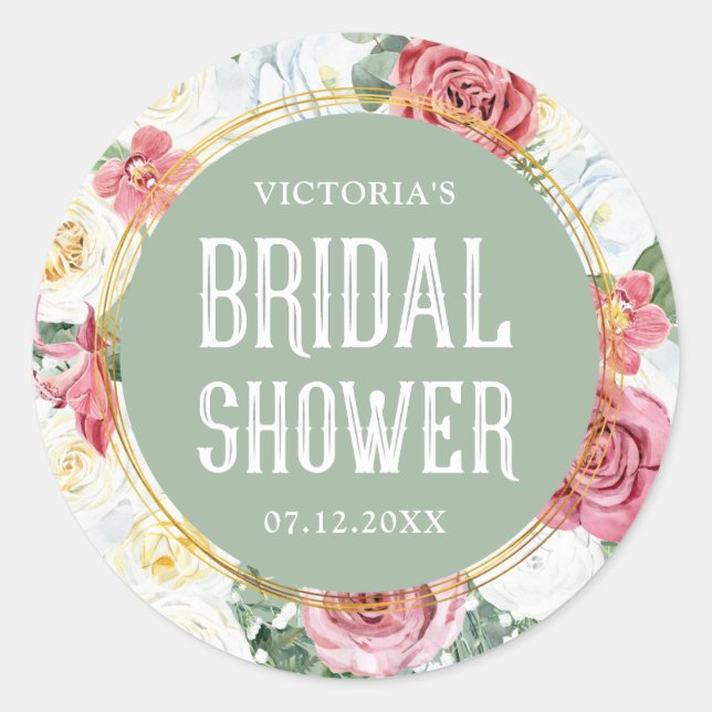 Floral Boho Brautparty Decorative Runder Aufkleber (Vorderseite)