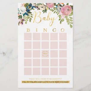 Floral Boho Chic Baby Dusche Bingo Spiel