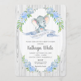 Floral Boho Elephant Baby shower Invitation Garçon