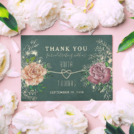 Floral Boho Emerald Green Wedding Dankeskarte