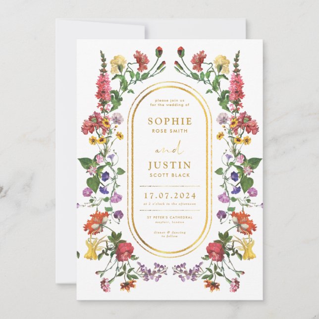 Floral Boho Faire-part de mariage double face (Devant)