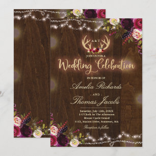 Floral Boho Faire-part de mariage Rustique Antler