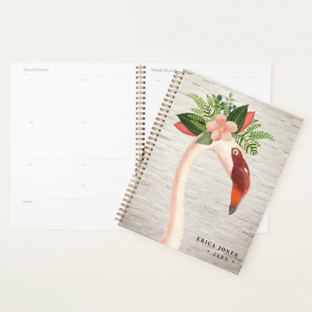 Floral Boho Flamingo White Brick Planner Planer (Anzeige)