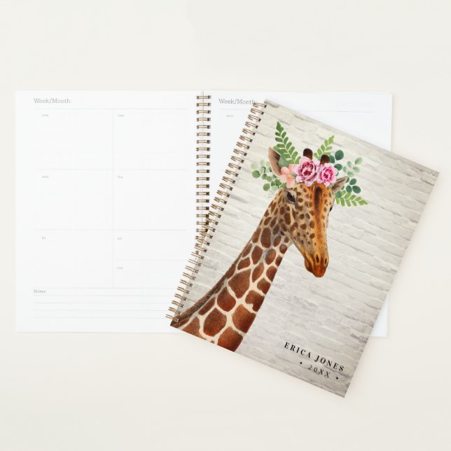 Floral Boho Giraffe Blanc en brique (Devant avec enveloppe)