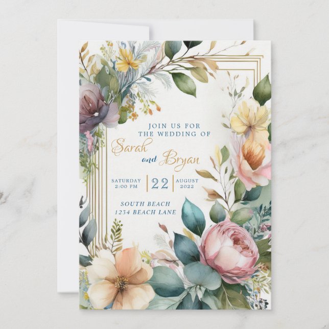 Floral Boho Greenery Geometric Wedding Einladung (Vorderseite)