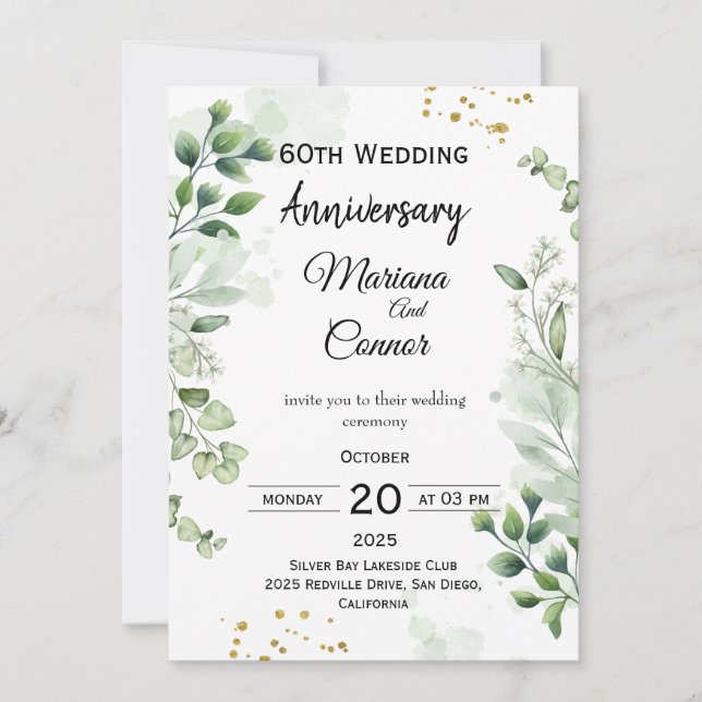 Floral Boho Greenery Wedding Anniversary  Einladung (Vorderseite)