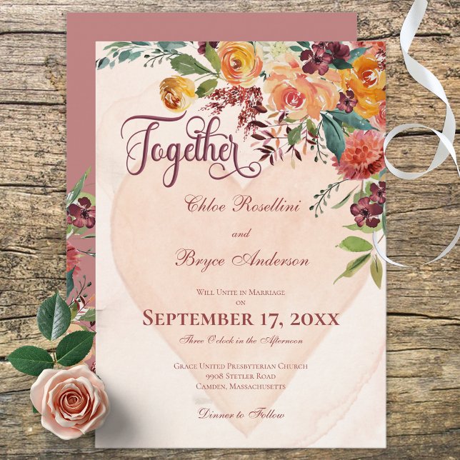 Floral Boho Heart Peach Wedding Invitation Einladung (Von Creator hochgeladen)