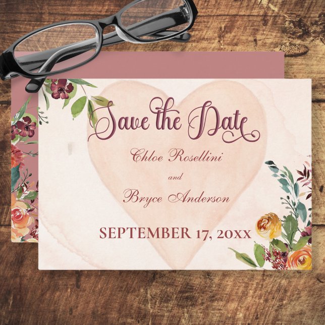 Floral Boho Heart Peach Wedding Save The Date (Von Creator hochgeladen)