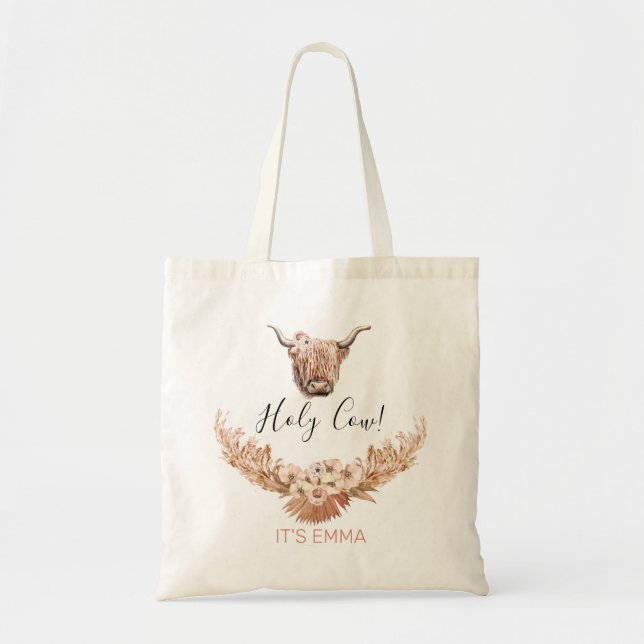 Floral Boho Highland Kuh Personalisiert Tote Bag Tragetasche (Vorne)