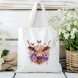Floral Boho Lila Highland Cow Farmhouse Zuhause Tragetasche
