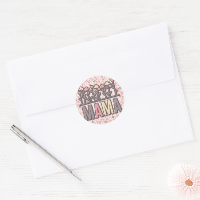Floral Boho Mama Runder Aufkleber (Umschlag)