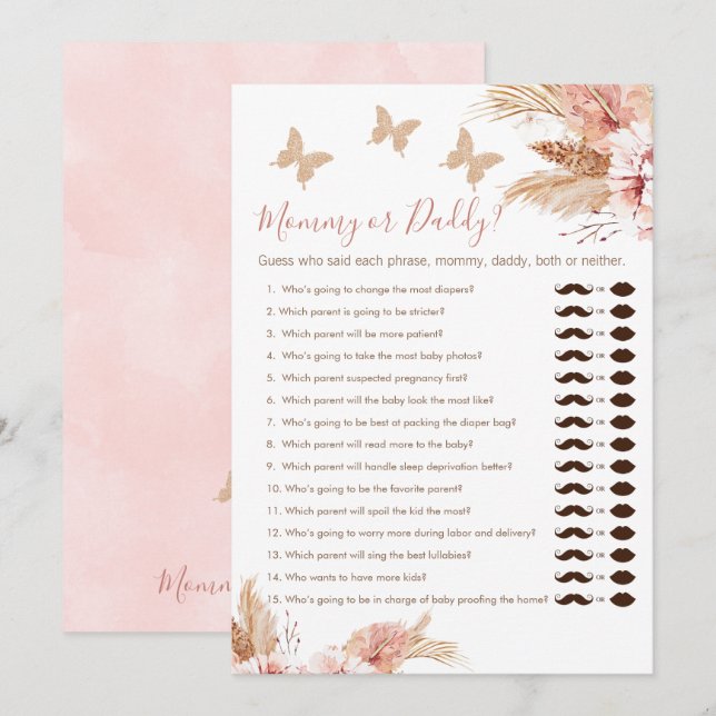 Floral Boho maman ou papa Baby shower carte de jeu (Devant / Derrière)