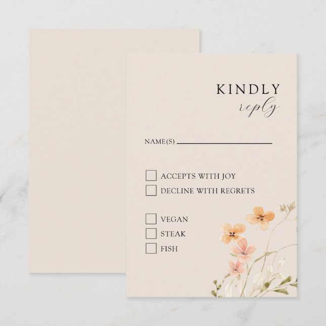 Floral Boho mit Mahlzeiten RSVP-Karte Begleitkarte (Vorne/Hinten)