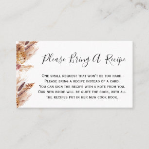 Floral Boho Pampas bringen Rezept Brautparty Card Visitenkarte