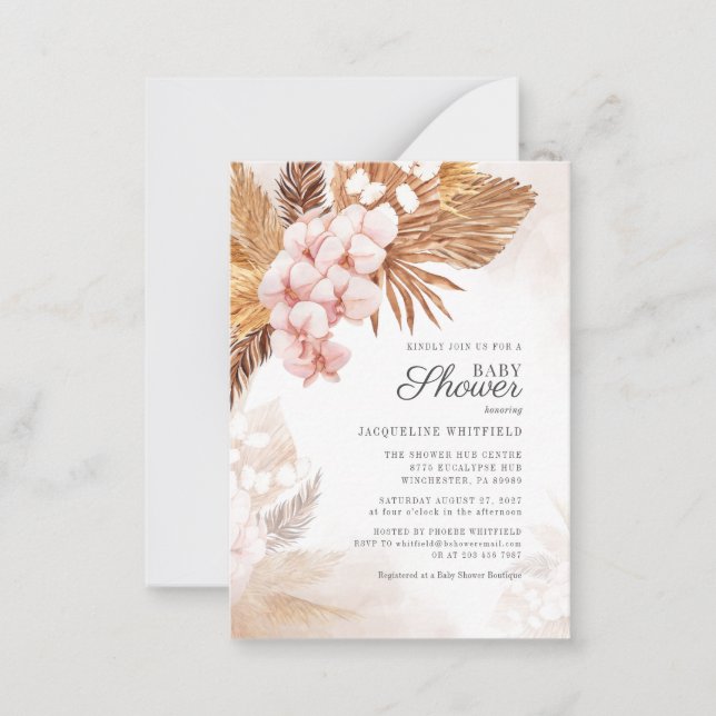 Floral Boho Pampas Grass Terracotta Kinderdusche Mitteilungskarte (Vorderseite)