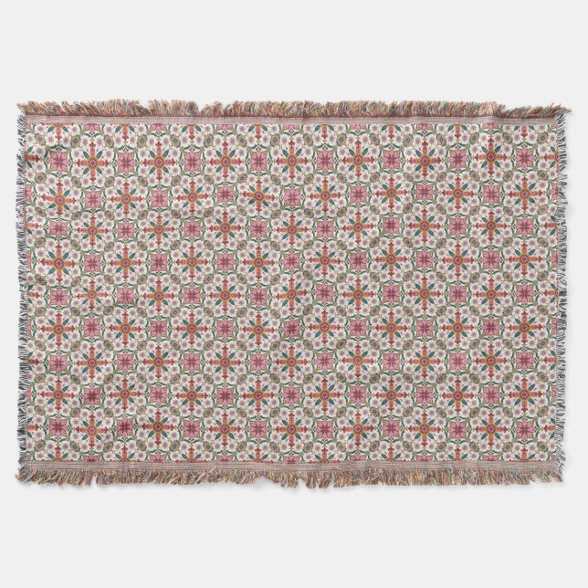 Floral Boho Pattern in Red, Pink & Teal Decke (Vorderseite)