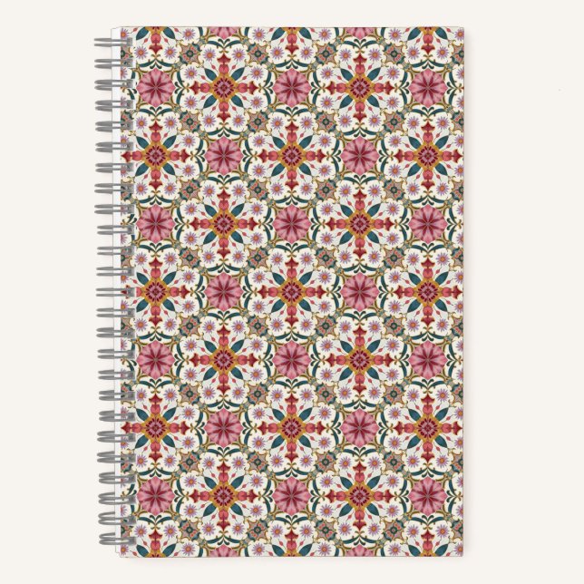 Floral Boho Pattern in Red, Pink & Teal Notizbuch (Vorderseite)