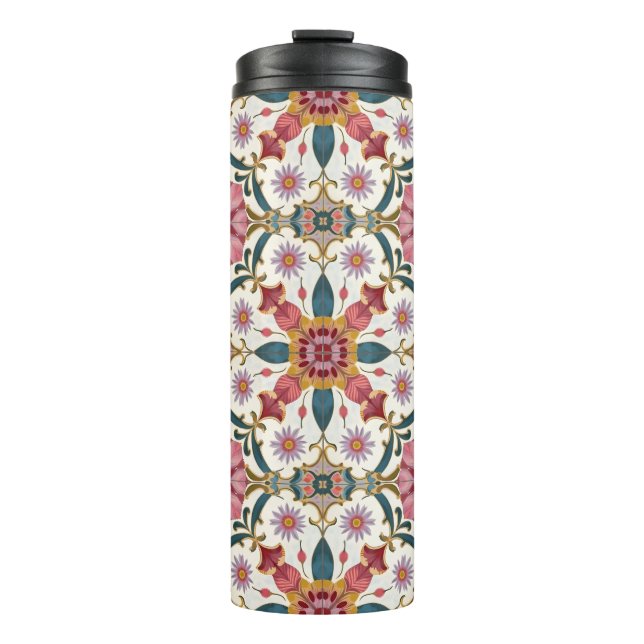 Floral Boho Pattern in Red, Pink & Teal Thermosbecher (Vorderseite)