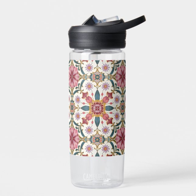 Floral Boho Pattern in Red, Pink & Teal Trinkflasche (Links)