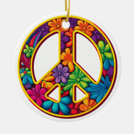 Floral Boho Peace Sign farbenfroh Keramik Ornament
