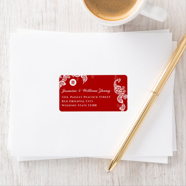 Floral Boho Peacock Elegant Asian Wedding Address Adressaufkleber (Insitu)