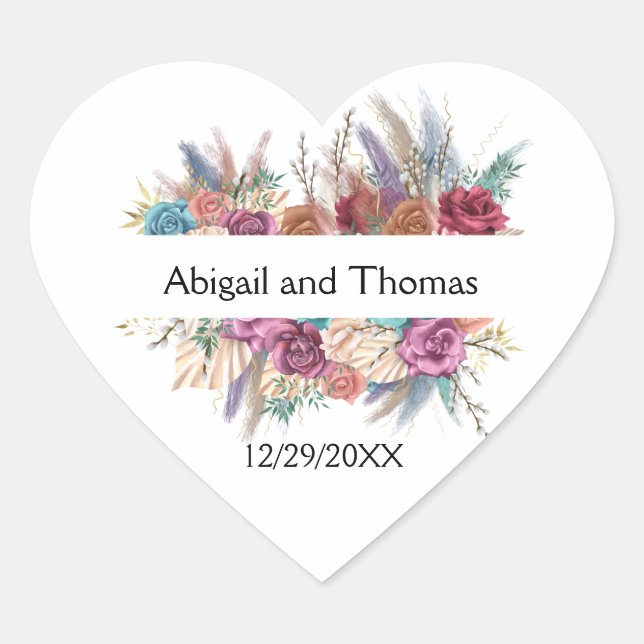 Floral Boho Personalisiert Trendy Gastgeschenk Hoc Herz-Aufkleber (Vorderseite)