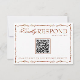 Floral Boho Rust Terracotta Earthy QR Code Wedding RSVP Karte