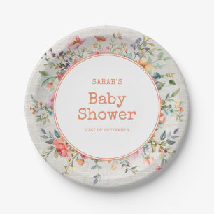 Floral Boho Rustic Chic Botanical Baby Dusche Pappteller
