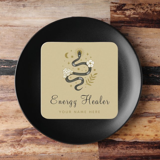 Floral Boho Snake Moon Stars Mystic Energy Healer Quadratische Visitenkarte (Von Creator hochgeladen)