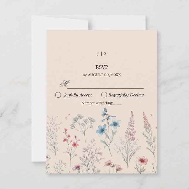Floral boho Sommer einfach RSVP Karte (Vorderseite)