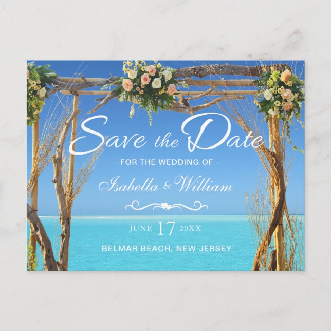 Floral Boho Summer Beach Hochzeit Save the Date Ankündigungspostkarte (Vorderseite)