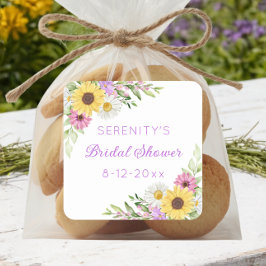 Floral Boho Sunflower Daisy Bridal Shower Quadratischer Aufkleber