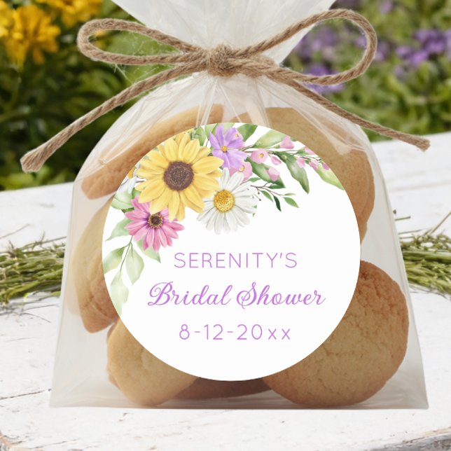 Floral Boho Sunflower Daisy Bridal Shower Runder Aufkleber (Von Creator hochgeladen)