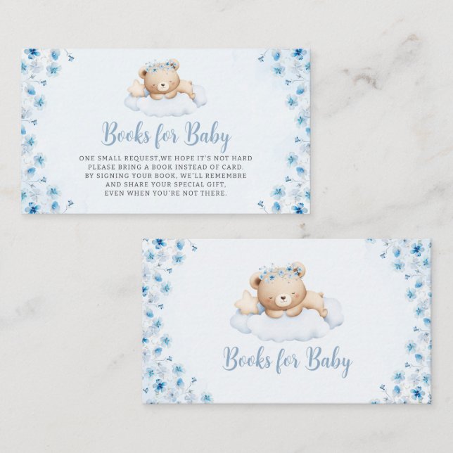 Floral Boho Teddy Bear Babydusche Buchanfrage Begleitkarte (Vorne/Hinten)
