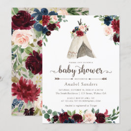Floral Boho Teepee Chic Arrows Tribal Baby Dusche Einladung