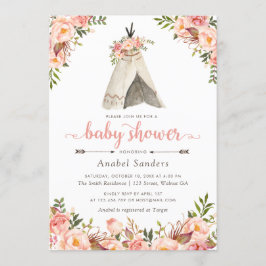 Floral Boho Teepee Chic Arrows Tribal Baby Dusche Einladung
